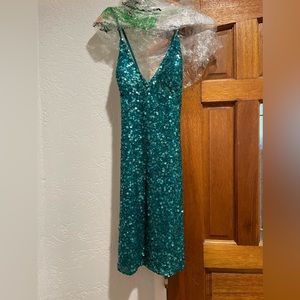 Teal sequins mini dress